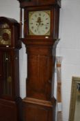 An oak cased long case clock, having 8 day movement and painted dial