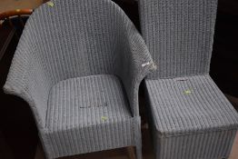 Two vintage Lloyd Loom chairs in powder blue