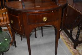 A Regency style mahogany and inlaid half moon sideboard, width approx. 93cm