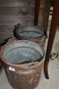 Two copper buckets