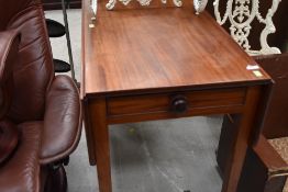 A Victorian mahogany drop leaf table with frieze drawer, width approx. 87cm