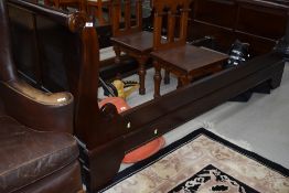A modern hardwood sleigh bed, king size, approx 150cm internally (approx width including frame