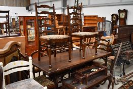 A traditional farm house style kitchen table and set of six chairs in oak table measures 170cm