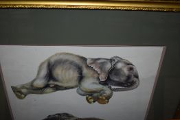 A vintage print in gilt frame, elephants