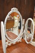 A vintage French style triptych dressing table mirror