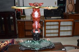 A traditional cast stick stand modelled as fox with whip on naturalistic base, painted in colour