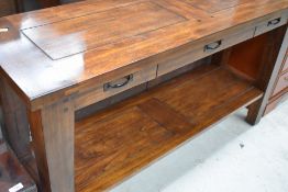 A modern hardwood console or buffet table, be a good base for a modern widescreen TV, dimensions