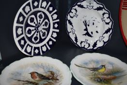 A collection of plates including two Royal Albert display plates having woodland bird scenes.