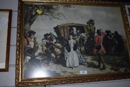 A gilt effect frame with classical print.