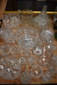 A selection of clear cut and crystal glass wares including fruit bowls and Brierly