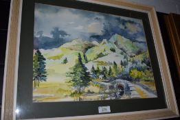 A impressionist watercolour possibly depicting Ashness bridge.