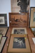 A selection of antique prints and etchings also veneer picture of farm stead