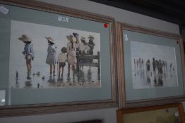 Two vintage lime framed prints of the sea side