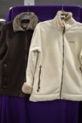 Two regatta faux fur lined ladies fleeces with zip front,size 14, one beige and one cream.