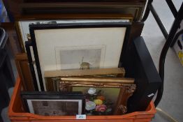 A selection of picture fames and prints including maps