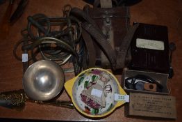 A varied lot containing a U.S Army signal corps microphone,an early plastic volt meter or similar