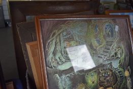 A selection of prints picture frames Victorian etchings