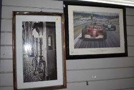 A print of bicycle and Michael Schumacher