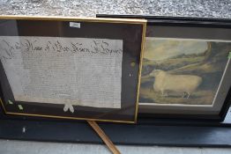 A legal docoment and sheep print signed and limited