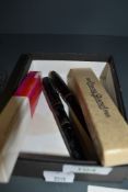 Four vintage fountain pens including Conway stewart and Platignum.