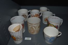 A collection of coronation souvenir cups, including victorian Foley china fluted cup.