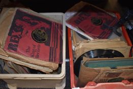 Two boxes containing an assortment of shellac 78s, including easy listening, jazz and big band.