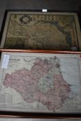 Two vintage map prints including Durham and North East Riding of Yorkshire.