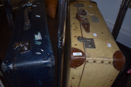 Two vintage luggage suitcases with hard case and leather bodies