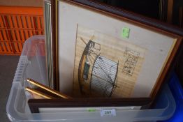 A selection of prints and picture frames including limited edition Laura Boyes cat print.