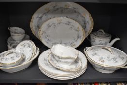 A Noritake 'waverly' part tea/dinner service including plates, tureens, tea pot and more, around