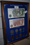 A set of framed pre decimal currency