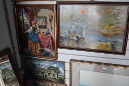 A selection of wool embroideries including st peters church,Heysham.