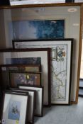 A selection of prints including map of Stafford and John Mclean signed set