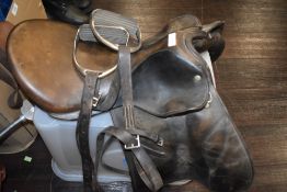 A traditional leather saddle