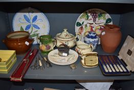 A mixed lot of items including ceramics, boxed vintage knifes having mother of pearl handles, travel