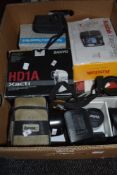A selection of photographic equipment lens and cameras including KodaK Vivitar and Sanyo