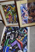 Three abstract artworks in mixed mediums signed S Walsh