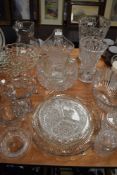 A good selection of clear cut and crystal glass wares including fruit bowl tazza and vase
