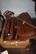 Two woodlands leather bags as new with tags and a shooting stick.