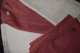 A collection of victorian linen sheets, two in rose pink and two white, a little age staining in