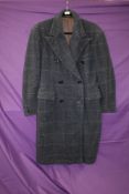 A vintage 1940s CC41 gents double breasted coat in blue checked wool having half belt to vented