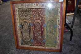 A framed Antique section of fabric, possibly a former shawl or similar,having extensive metal thread