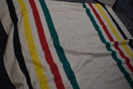A vintage Witney blanket with bright and bold bands to cream ground.