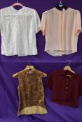 Four 1940s and 50s blouses in various colours,fabrics and styles, in smaller sizes.