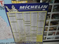 A metal Michelin tyre pressure wall chart.