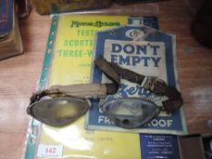 A pair of early 20th century machinists goggles,plus zero anti-freezing anti-fouling card and test