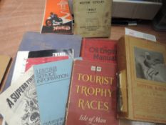 A collection of motorcycle and motor racing books including Tourist trophy race 1907-1953, 50