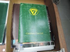 A selection of ephemera including Caterham,Lotus, Morgan, Schimiter, Bentley and more.