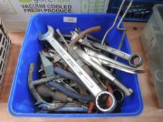 A selection of mould grips Whitworth spanners and similar.