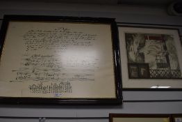 A framed print of classical music score Eric Satie
